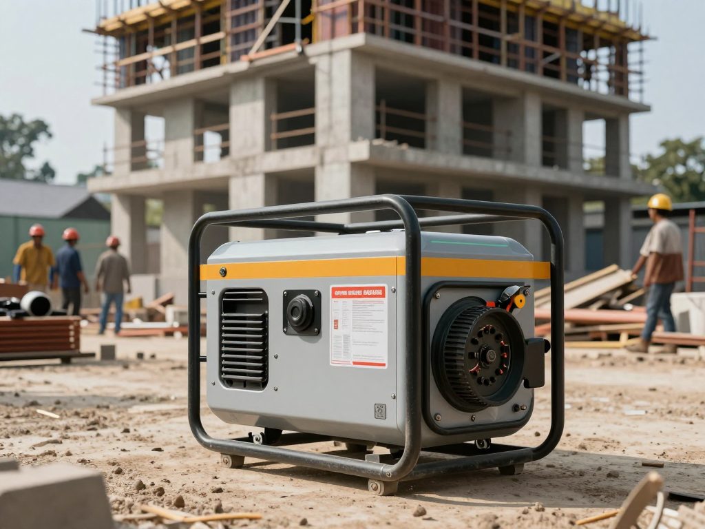 Genset portable menyuplai listrik di lokasi konstruksi