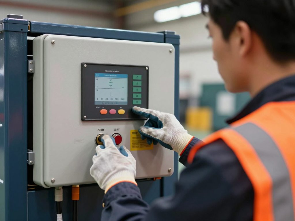Teknisi surya18.co memeriksa panel kontrol genset